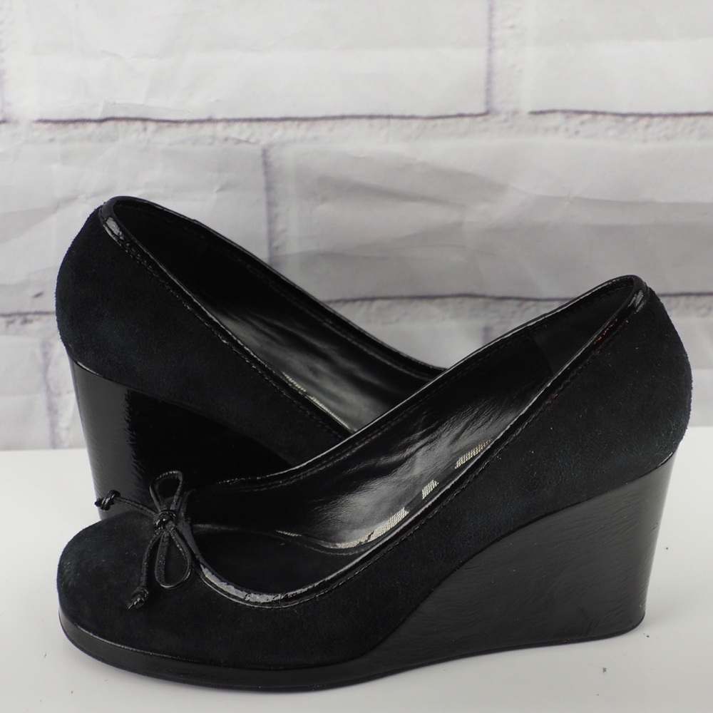 Coach Iyana 7.5 black suede wedge heels
